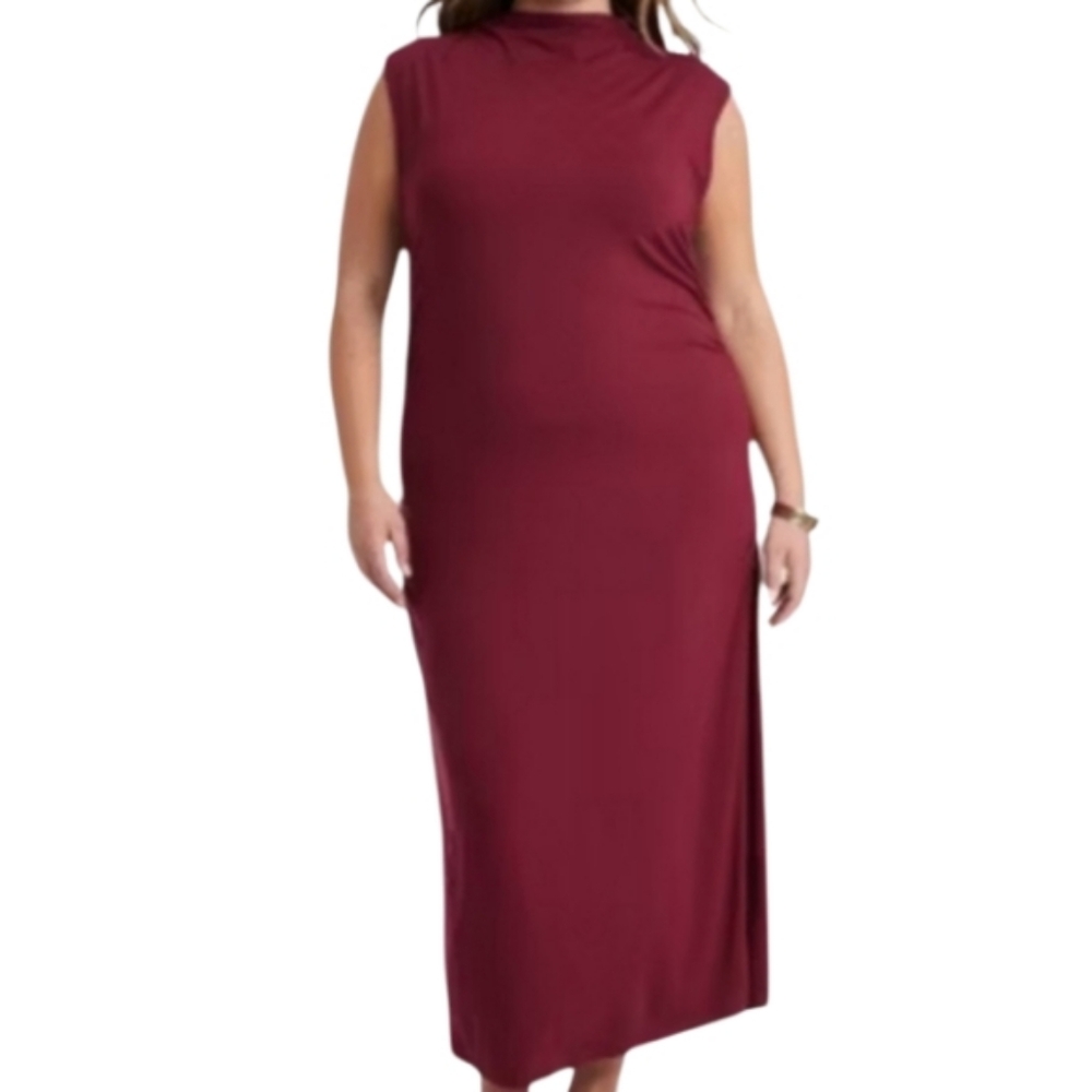 SLEEVELESS BURGUNDY MOCK NECK MIDI DRESS SZ XXL NWT